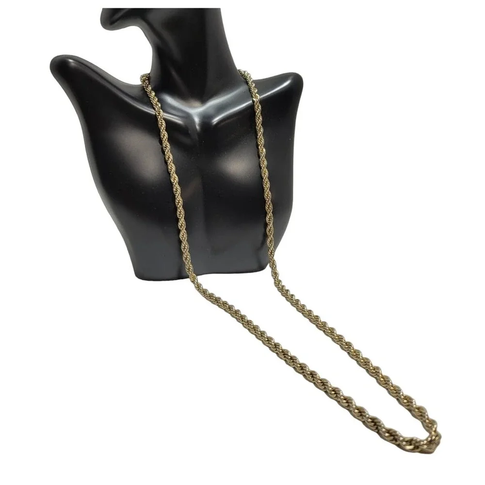 14K Gold Plated Opera Length Rope Twist Braided Spiral Necklace 29